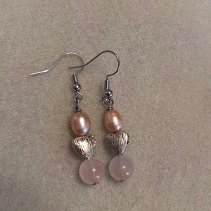 Cultured pearl silver earrings with a cute heart